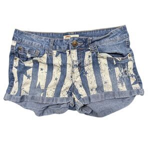 L.E.I. Starred Jean Shorts Ashley Low Rise Patriotic POCKETS Distressed Women's